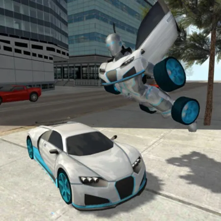 Portada de Flying Car Robot Flight Drive Simulator Game 2017