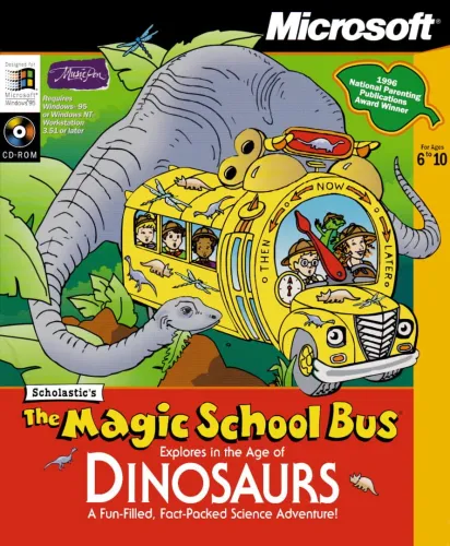 Portada oficial del videojuego The Magic School Bus Explores in the Age of Dinosaurs